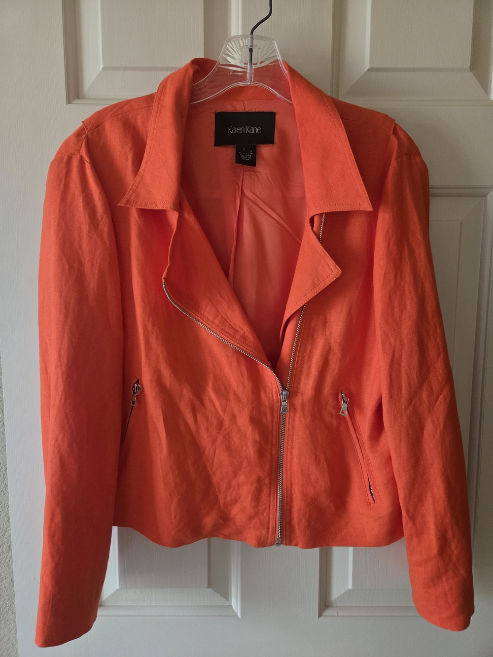 Karen Kane Bright Orange Zip-Front Leather Jacket